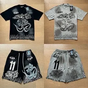 Hell Star Retro Old Fashion short-sleeved shorts suit-1636  