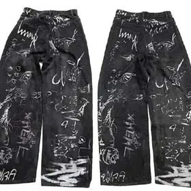 Balenciaga Parisian style hand-painted graffiti washed couple casual denim trousers-2449  