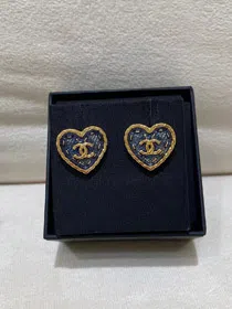 Chanel earrings small black gold denim love double c earrings-3579  