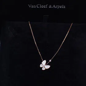 Van Cleef & Arpels Gold and White Mother-of-Pearl Butterfly Necklace-3694  