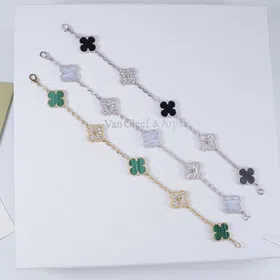 Van Cleef & Arpels inlaid diamond malachite green flower white and black five flower bracelet-3699  