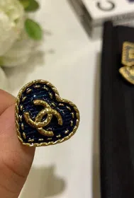 Chanel vintage gold double C denim pattern love ring-3738  