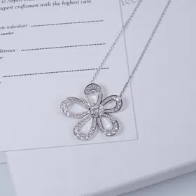 Van Cleef & Arpels platinum full diamond large flower sunflower necklace-3770  