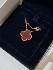 Van Cleef & Arpels four-leaf clover gold red obsidian wide necklace-3790  