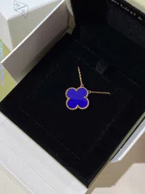 Van Cleef & Arpels four-leaf clover gold blue obsidian wide necklace-3791  