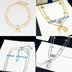 Louis Vuitton LV detachable double chain floral and letter pattern padlock necklace-3808  
