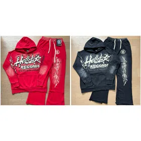 Hellstar Letter Print Long-Sleeve Hooded Sweatshirt and Sweatpants Set-4552  