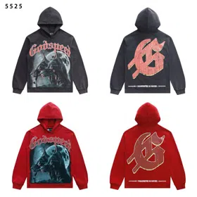 Godspeed Dog Head Print Washed Distressed Loose Hooded Sweatshirt-4573  