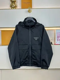 Prada new metal triangle logo workwear pocket zip-up jacket-5321  