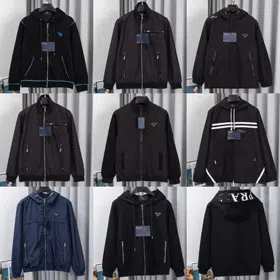 Prada new metal triangle logo multi-pocket jacket with zipper closure-5322  