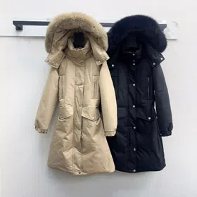 Prada thick down coat with large fox fur collar and fitted waist-5352  