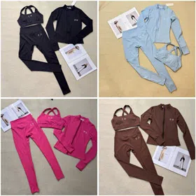 ALO new contrasting color embroidered zippered yoga and workout set-5367  
