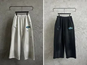Balenciaga distressed letter embroidered straight-leg trousers-5450  