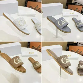 Chloe new stylish linen slide sandals-5665  
