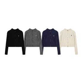 Polo Ralph Lauren cropped zip-up embroidered logo knit cardigan-6302  